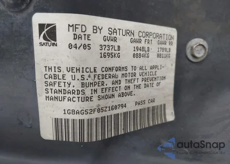 2005 Saturn Ion 1 z USA, uszkodzony, nr VIN 1G8AG52F05Z160794